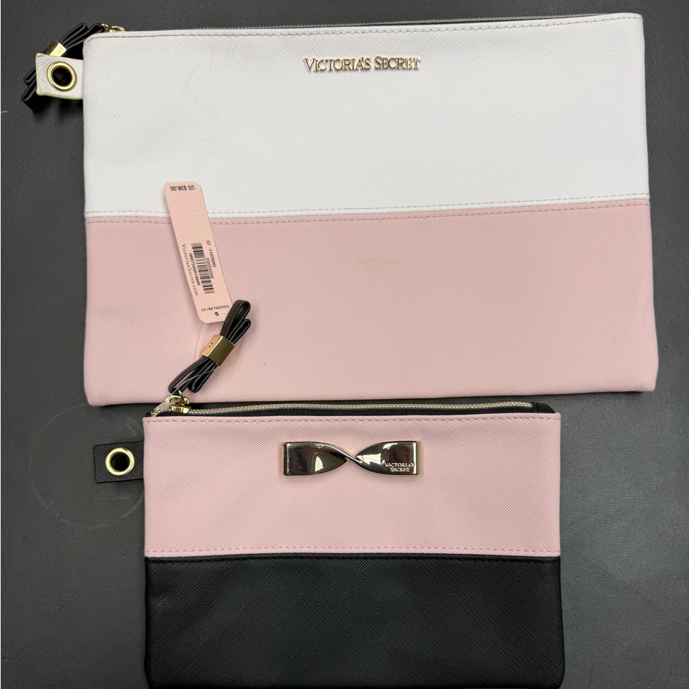 Victoria's Secret Pink, White & Black Two-Piece Cosmetic Pouch Set